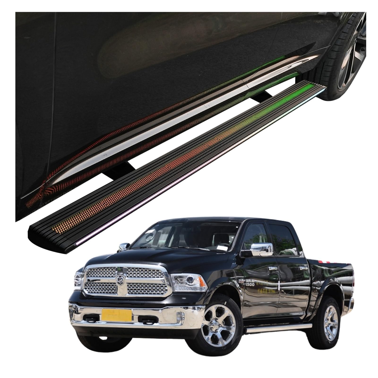 MOMOBP Automatisch einziehbare Trittbretter, kompatibel mit Dodge Ram 1500 (2011–2018) | App-gesteuerte LED-Leuchten, Tragkraft 271 kg | Wasserdicht for den Einsatz im Gelände und bei Nacht, Montage o von MOMOBP