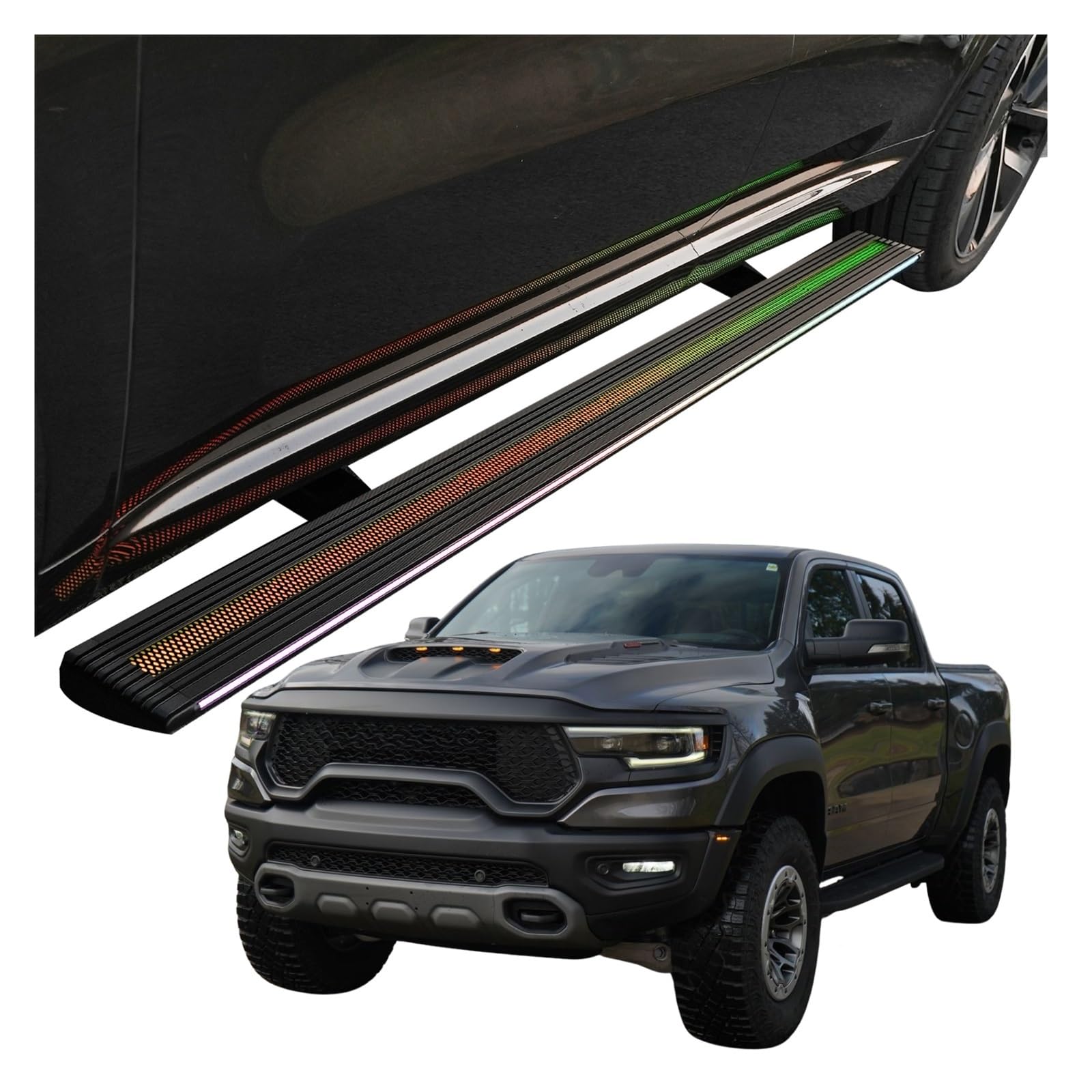 MOMOBP Automatisch einziehbare Trittbretter, kompatibel mit Dodge Ram TRX 2019–2025 | App-gesteuerte LED-Leuchten, Tragkraft 271 kg | Wasserdicht for den Einsatz im Gelände und bei Nacht, Montage ohne MOMOBP Automatisch einziehbare Trittbretter, kompatibel mit Dodge Ram TRX 2019–2025 | App-gesteuerte LED-Leuchten, Tragkraft 271 kg | Wasserdicht for den Einsatz im Gelände und bei Nacht, Montage ohne von MOMOBP