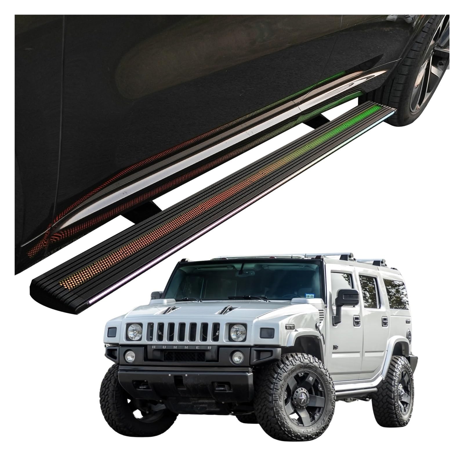MOMOBP Automatisch einziehbare Trittbretter, kompatibel mit Hummer H2 2004–2010 | App-gesteuerte LED-Leuchten, Tragkraft 271 kg | Wasserdicht for den Einsatz im Gelände und bei Nacht, Montage ohne Boh MOMOBP Automatisch einziehbare Trittbretter, kompatibel mit Hummer H2 2004–2010 | App-gesteuerte LED-Leuchten, Tragkraft 271 kg | Wasserdicht for den Einsatz im Gelände und bei Nacht, Montage ohne Boh von MOMOBP