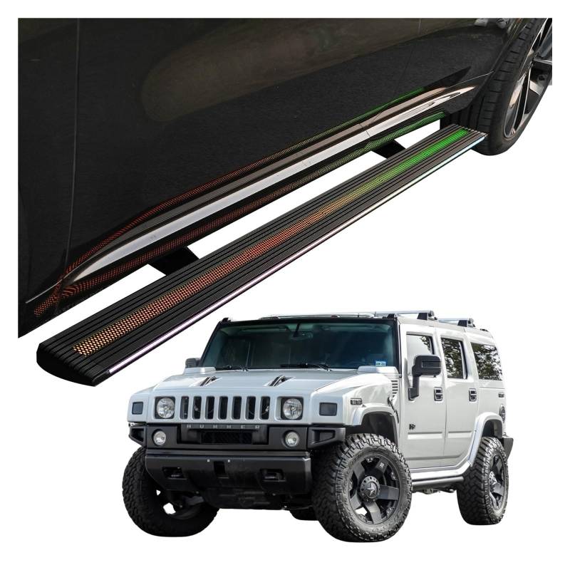 MOMOBP Automatisch einziehbare Trittbretter, kompatibel mit Hummer H2 2004–2010 | App-gesteuerte LED-Leuchten, Tragkraft 271 kg | Wasserdicht for den Einsatz im Gelände und bei Nacht, Montage ohne Boh von MOMOBP