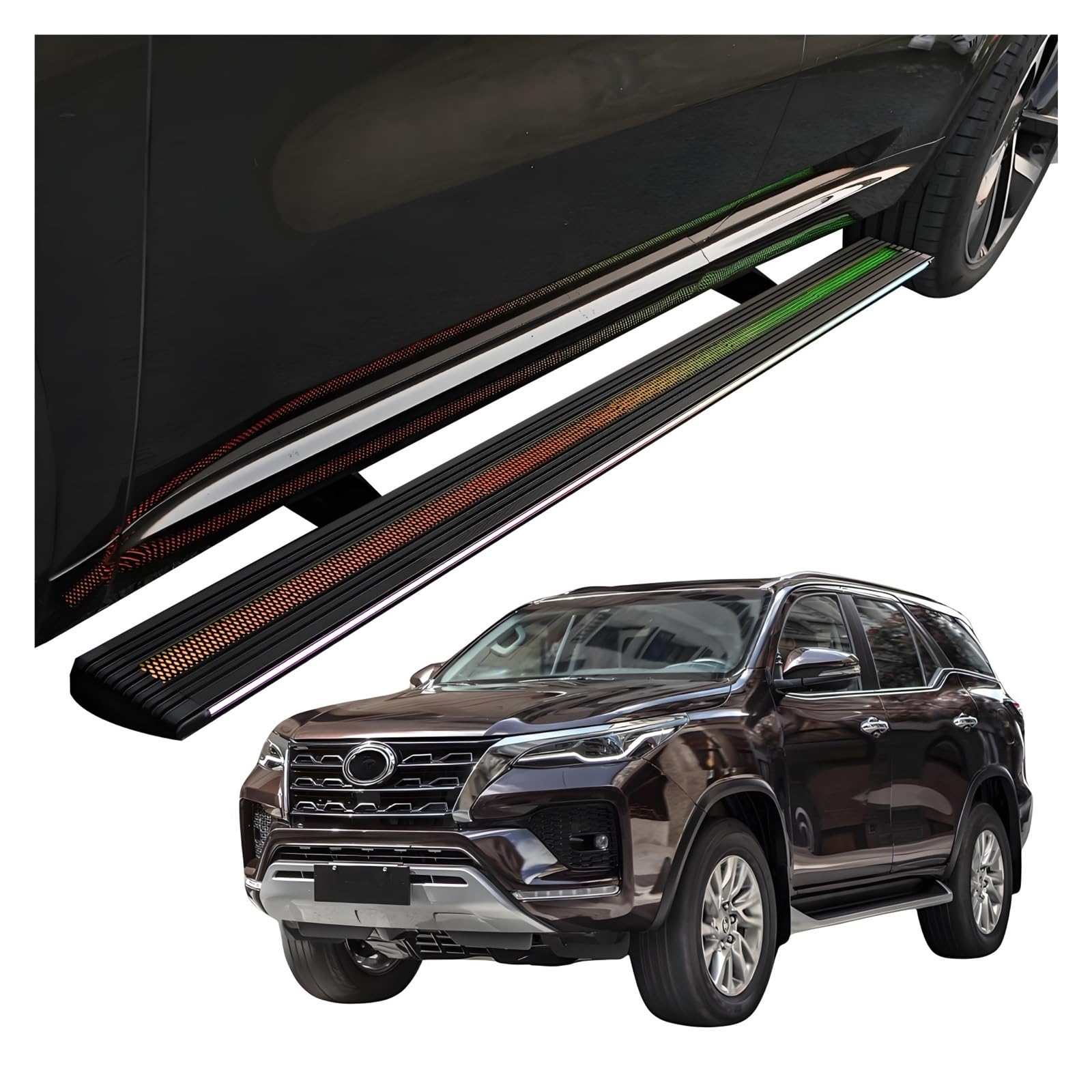 MOMOBP Automatisch einziehbare Trittbretter, kompatibel mit Toyota Fortuner (2016–2025) | Plug-and-Play-Power Steps mit RGB-Nachtlichtern, 271 kg rutschfest | Ohne Bohren und familiensicher von MOMOBP