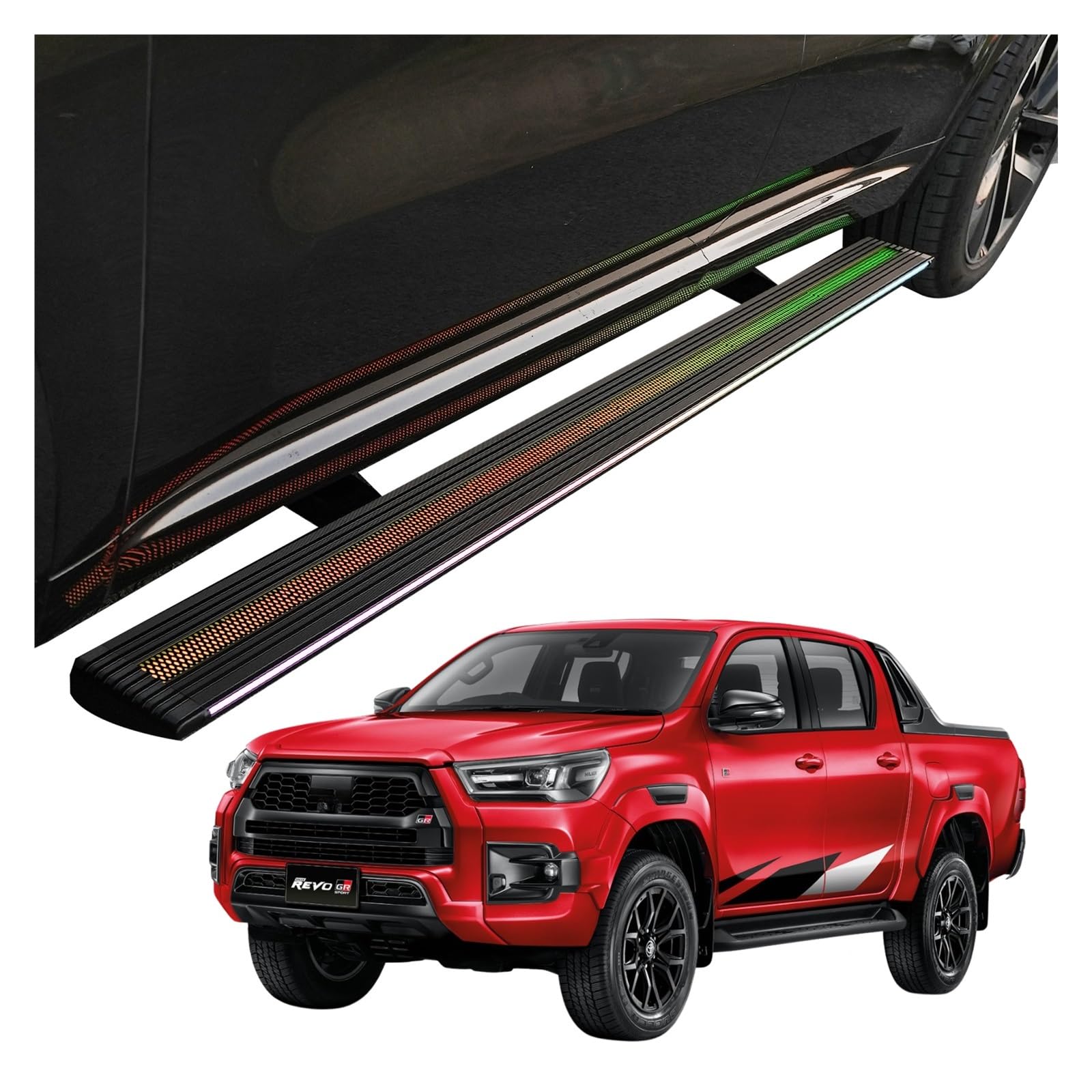 MOMOBP Automatisch einziehbare Trittbretter, kompatibel mit Toyota HILUX REVO (2016–2025) | Plug-and-Play-Power Steps mit RGB-Nachtlichtern, 271 kg rutschfest | Ohne Bohren und familiensicher von MOMOBP