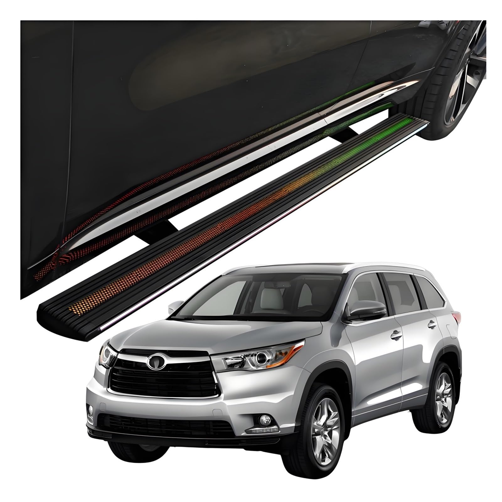MOMOBP Automatisch einziehbare Trittbretter, kompatibel mit Toyota Highlander (2009–2025) (alle Ausstattungsvarianten) | Plug-and-Play-Power Steps mit RGB-Nachtlichtern, 271 kg rutschfest | Ohne Bohre von MOMOBP