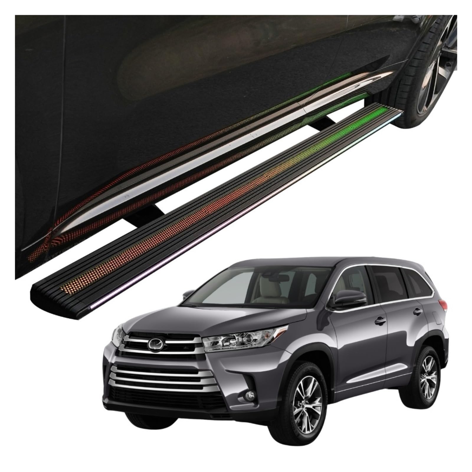 MOMOBP Automatisch einziehbare Trittbretter, kompatibel mit Toyota Highlander (2009–2025) (alle Ausstattungsvarianten) | Plug-and-Play-Power Steps mit RGB-Nachtlichtern, 271 kg rutschfest | Ohne Bohre von MOMOBP