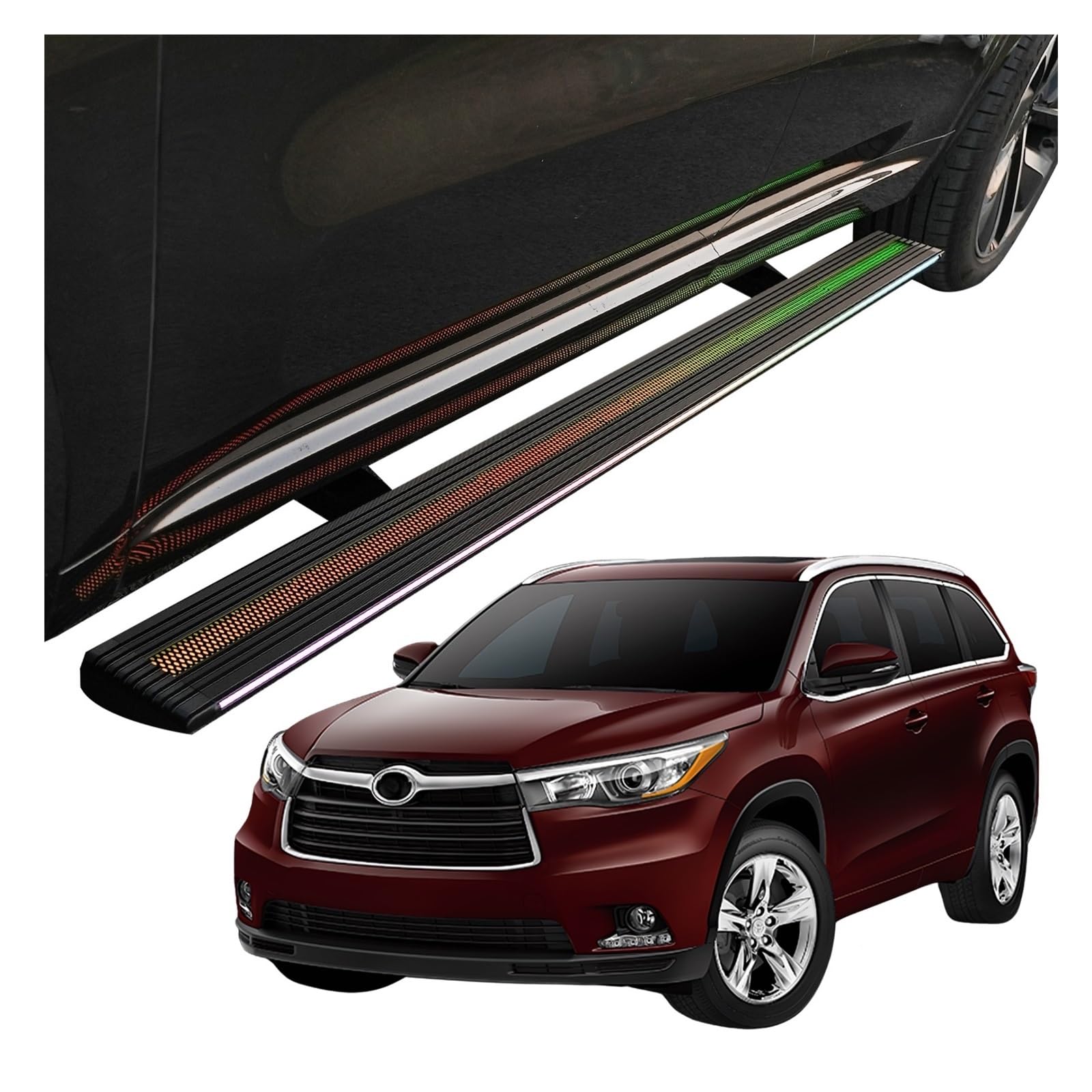 MOMOBP Automatisch einziehbare Trittbretter, kompatibel mit Toyota Highlander (2009–2025) (alle Ausstattungsvarianten) | Plug-and-Play-Power Steps mit RGB-Nachtlichtern, 271 kg rutschfest | Ohne Bohre von MOMOBP