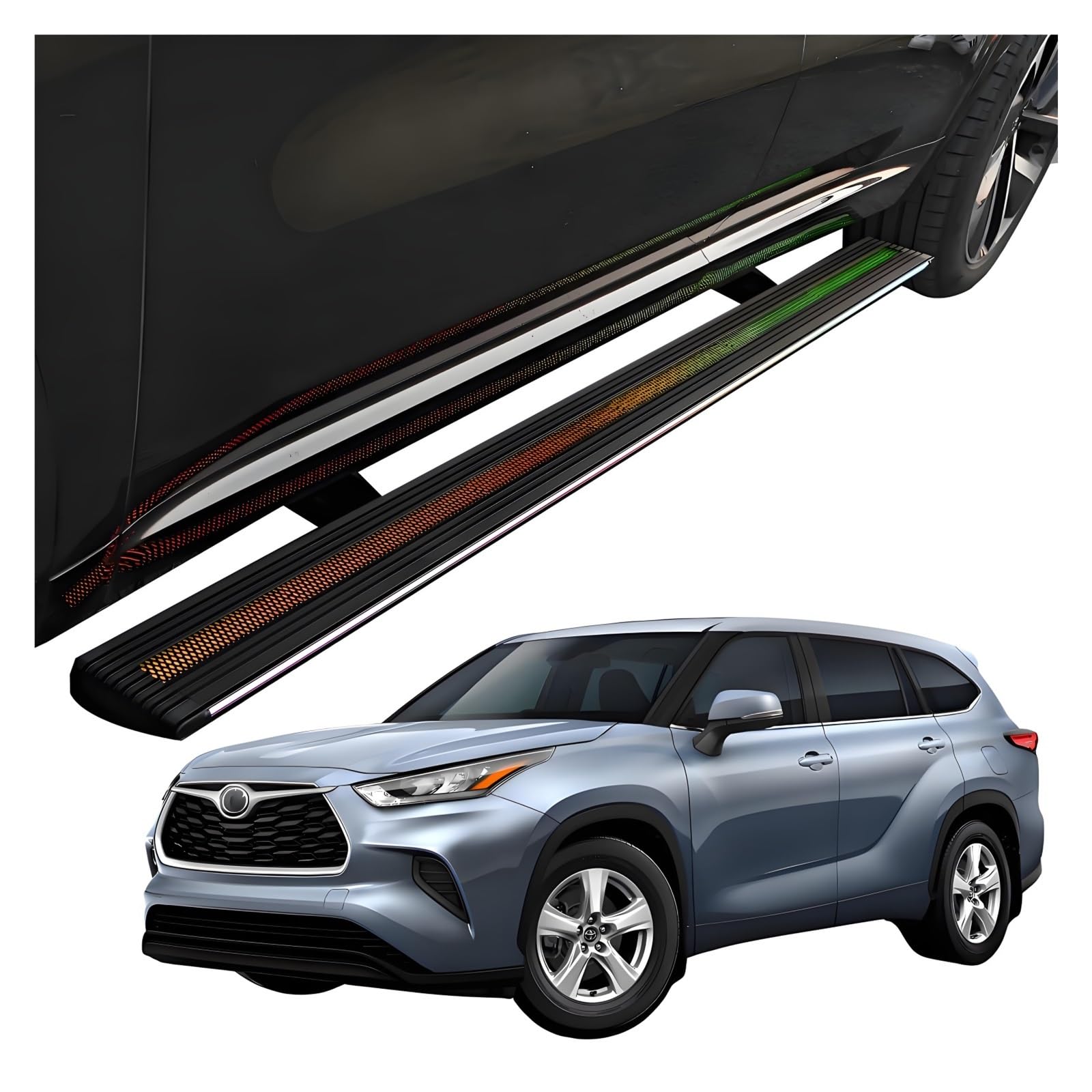MOMOBP Automatisch einziehbare Trittbretter, kompatibel mit Toyota Highlander (2009–2025) (alle Ausstattungsvarianten) | Plug-and-Play-Power Steps mit RGB-Nachtlichtern, 271 kg rutschfest | Ohne Bohre von MOMOBP