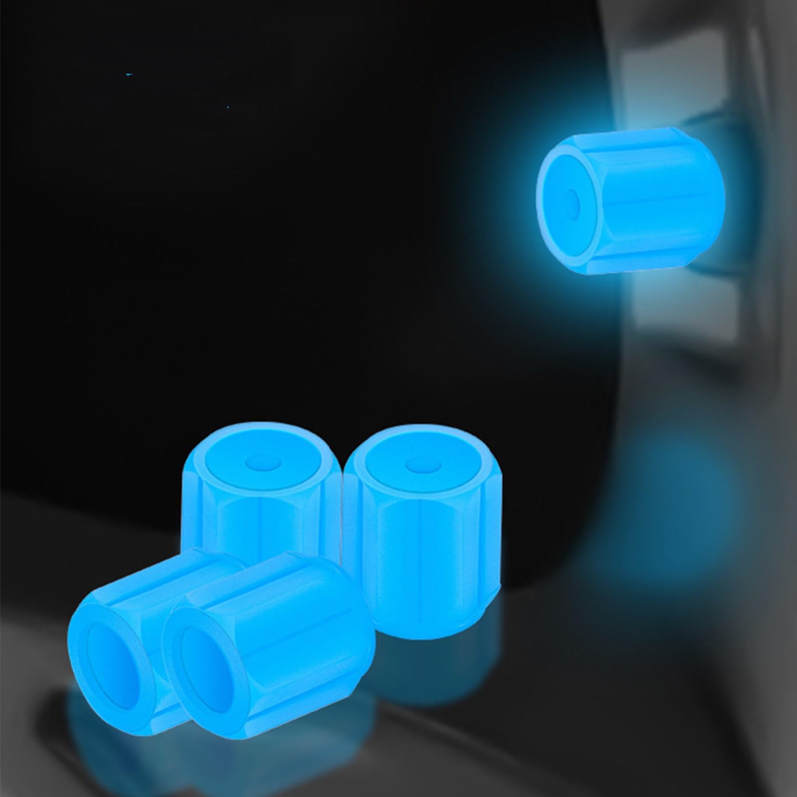 MOMOTOU Universelle Leuchtende Reifenventilkappen aus Kunststoff,die im Dunkeln leuchten, für Auto, Fahrrad, Motorrad (Blau, 4 Stück) von MOMOTOU