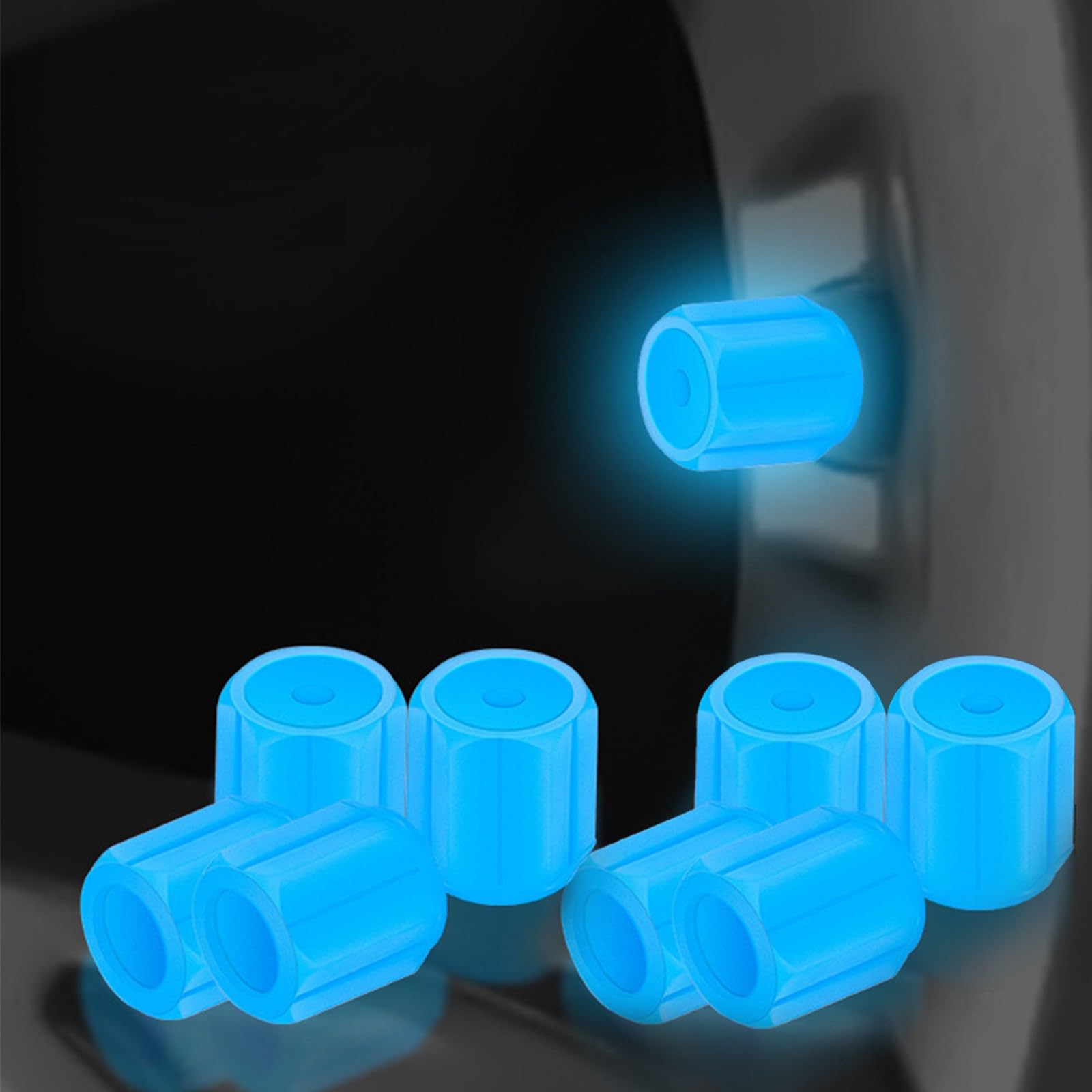 MOMOTOU Universelle Leuchtende Reifenventilkappen aus Kunststoff,die im Dunkeln leuchten, für Auto, Fahrrad, Motorrad (Blau, 8 Stück) von MOMOTOU