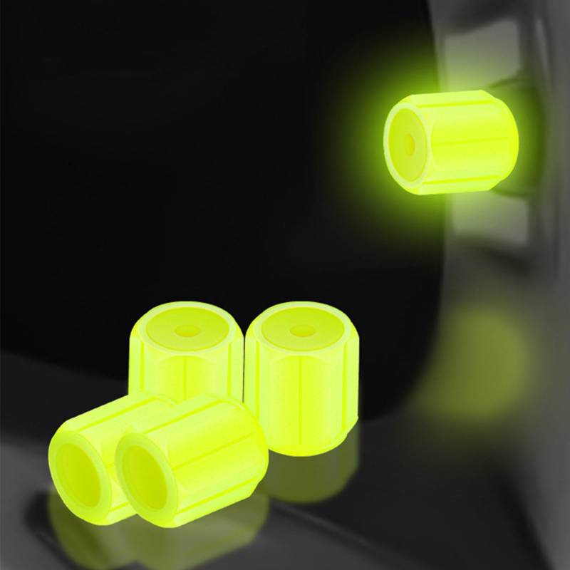 MOMOTOU Universelle Leuchtende Reifenventilkappen aus Kunststoff,die im Dunkeln leuchten, für Auto, Fahrrad, Motorrad (Gelb, 4 Stück) von MOMOTOU