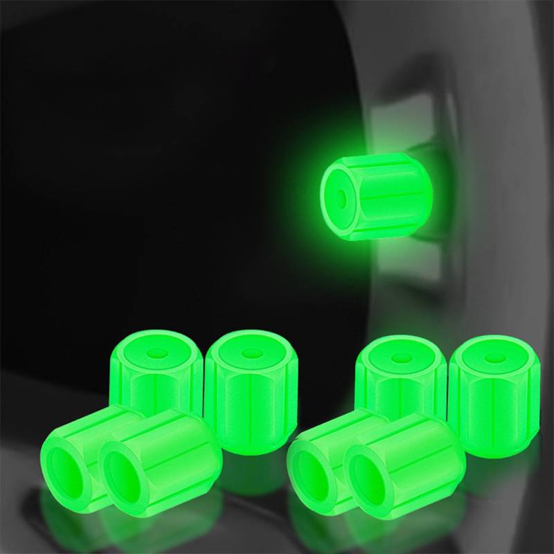 MOMOTOU Universelle Leuchtende Reifenventilkappen aus Kunststoff,die im Dunkeln leuchten, für Auto, Fahrrad, Motorrad (Grün, 8 Stück) von MOMOTOU