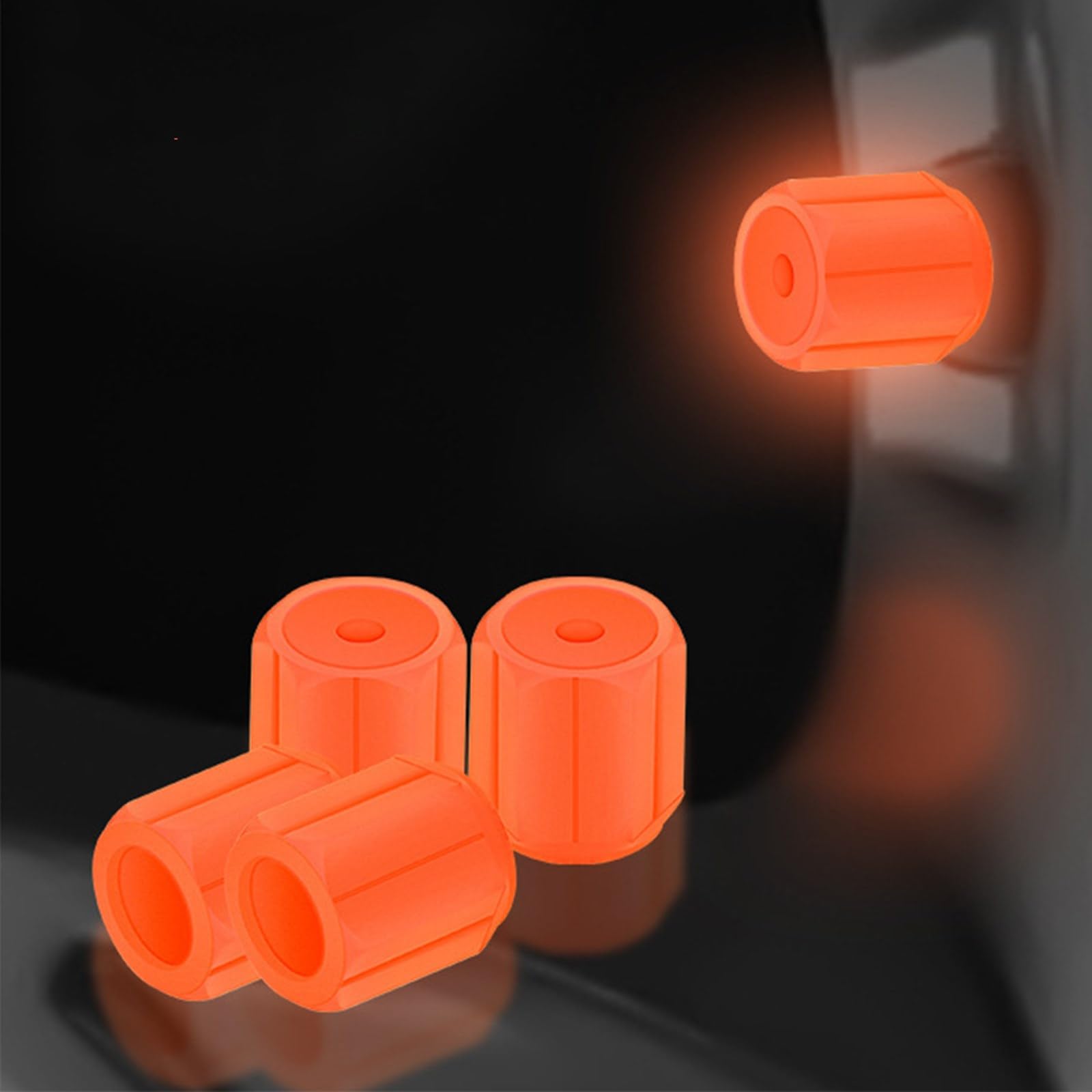 MOMOTOU Universelle Leuchtende Reifenventilkappen aus Kunststoff,die im Dunkeln leuchten, für Auto, Fahrrad, Motorrad (Orange, 4 Stück) von MOMOTOU