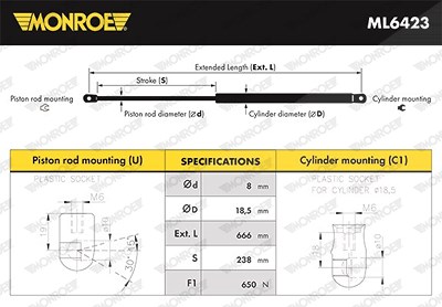 Monroe Gasfeder, Koffer-/Laderaum [Hersteller-Nr. ML6423] für Hyundai von MONROE