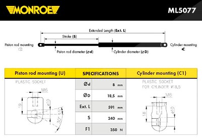 Monroe Gasfeder, Koffer-/Laderaum [Hersteller-Nr. ML5077] für Opel von MONROE
