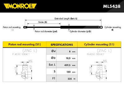 Monroe Gasfeder, Motorhaube [Hersteller-Nr. ML5438] für Mercedes-Benz von MONROE