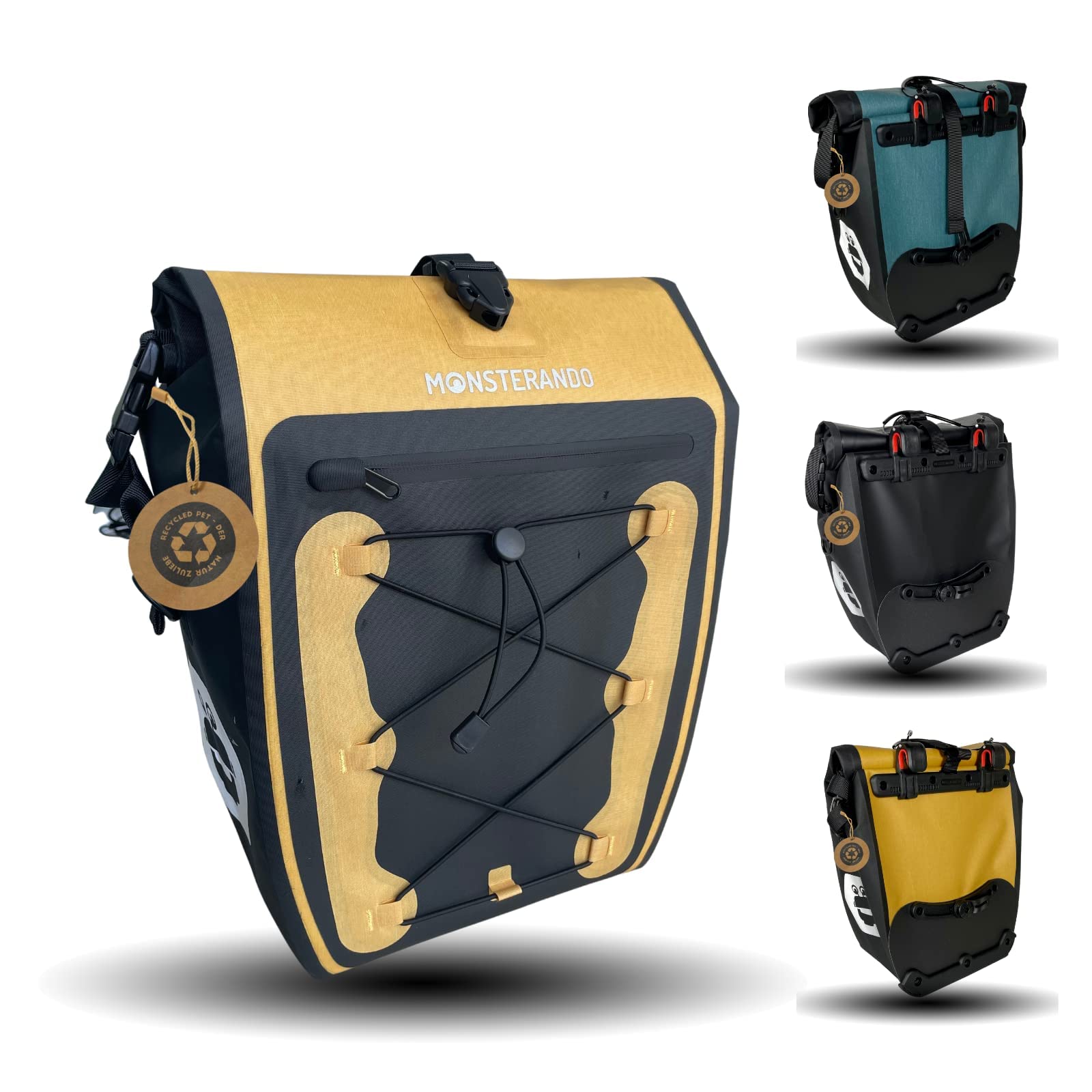 MONSTERANDO Fahrradtaschen für Gepäckträger Business, [Nachhaltig] [Wasserdicht] Travel-Monster Gepäckträgertasche für Fahrrad mit Laptopfach Mehrere Fächer, 27 L-Gelb von MONSTERANDO