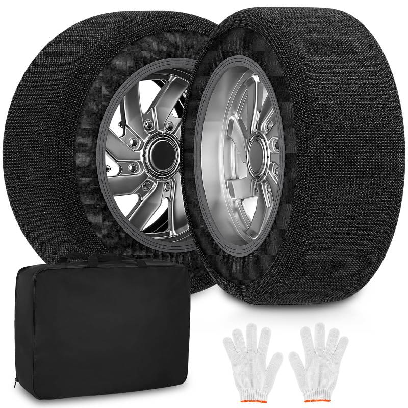 MOONCOOL Schneesocken Auto Textil Schneeketten - Reifensocken Snow Chains for Cars Ultimative Reifenhaftung und -haftung Passend für Reifen, Auto SUV Minivan Pickup, (2er-Set) Extragroß, Schwarz von MOONCOOL