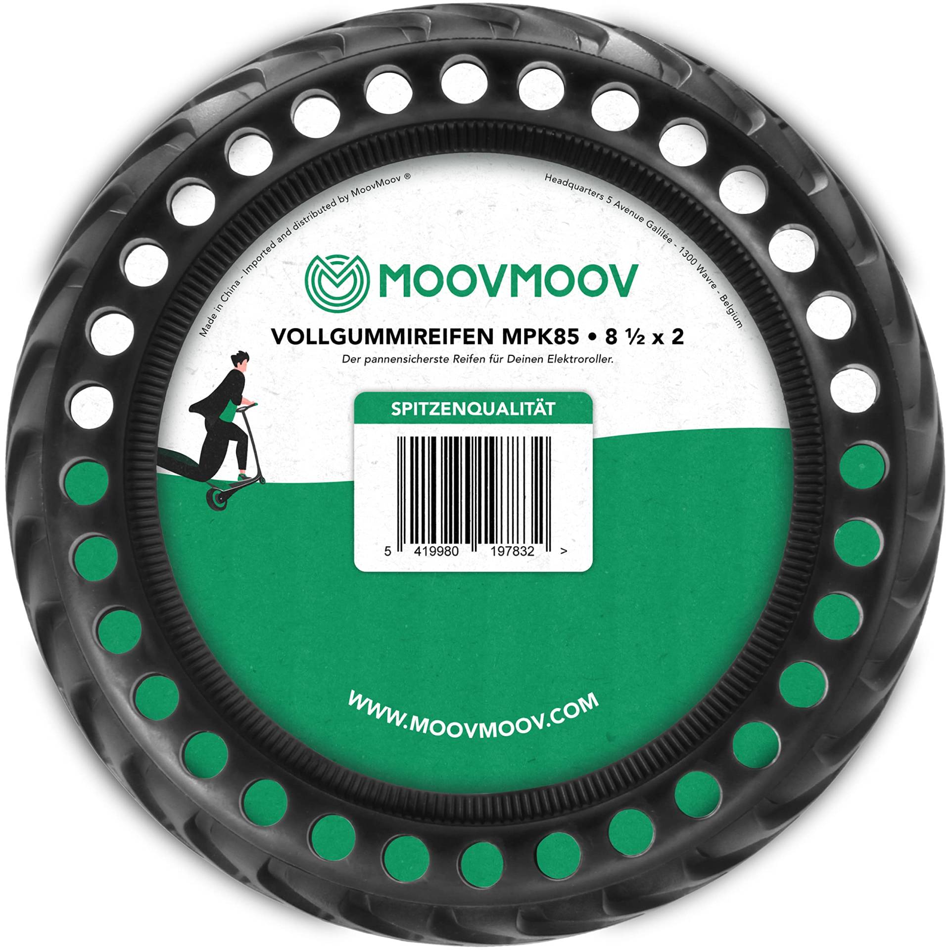 MOOVMOOV Vollgummireifen 8.5 Zoll für Elektroroller - Pannensicherer escooter Reifen 8,5 Zoll (8 1/2 x2) - Geeignet für Xiaomi Modelle und 8,5-Zoll Räder - e scooter zubehör hartgummireifen MPK85 von MOOVMOOV