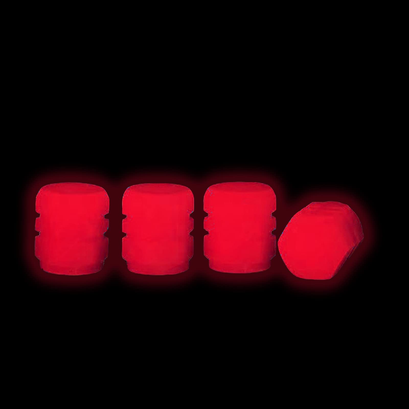4 Stück Staubschutzkappen Autoreifen, Universal Fluoreszierende Reifenventilkappen Mode Leuchtende Auto Fahrrad Staubschutzkappen Für Autos LKWs Motorräder SUVs Fahrräder Leuchten im Dunkeln (Rot) von MOREASE