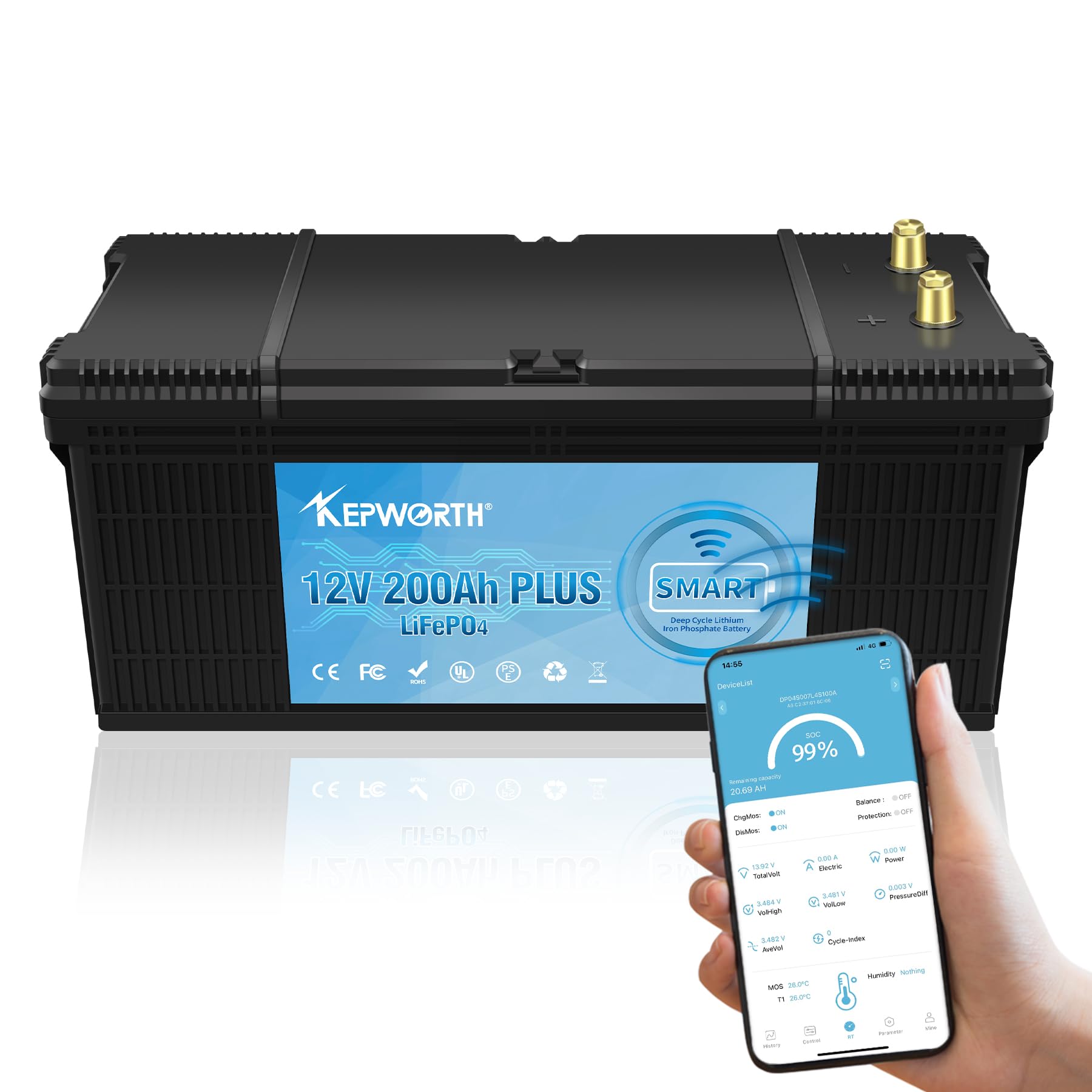 Bluetooth Lifepo4 200Ah 12V Akku, Solarbatterie mit max. 2560W Ausgangsleistung, perfekt für Ihr Wohnmobil, Solaranlage, Wohnwagen und Off-Grid von MOSEWORTH