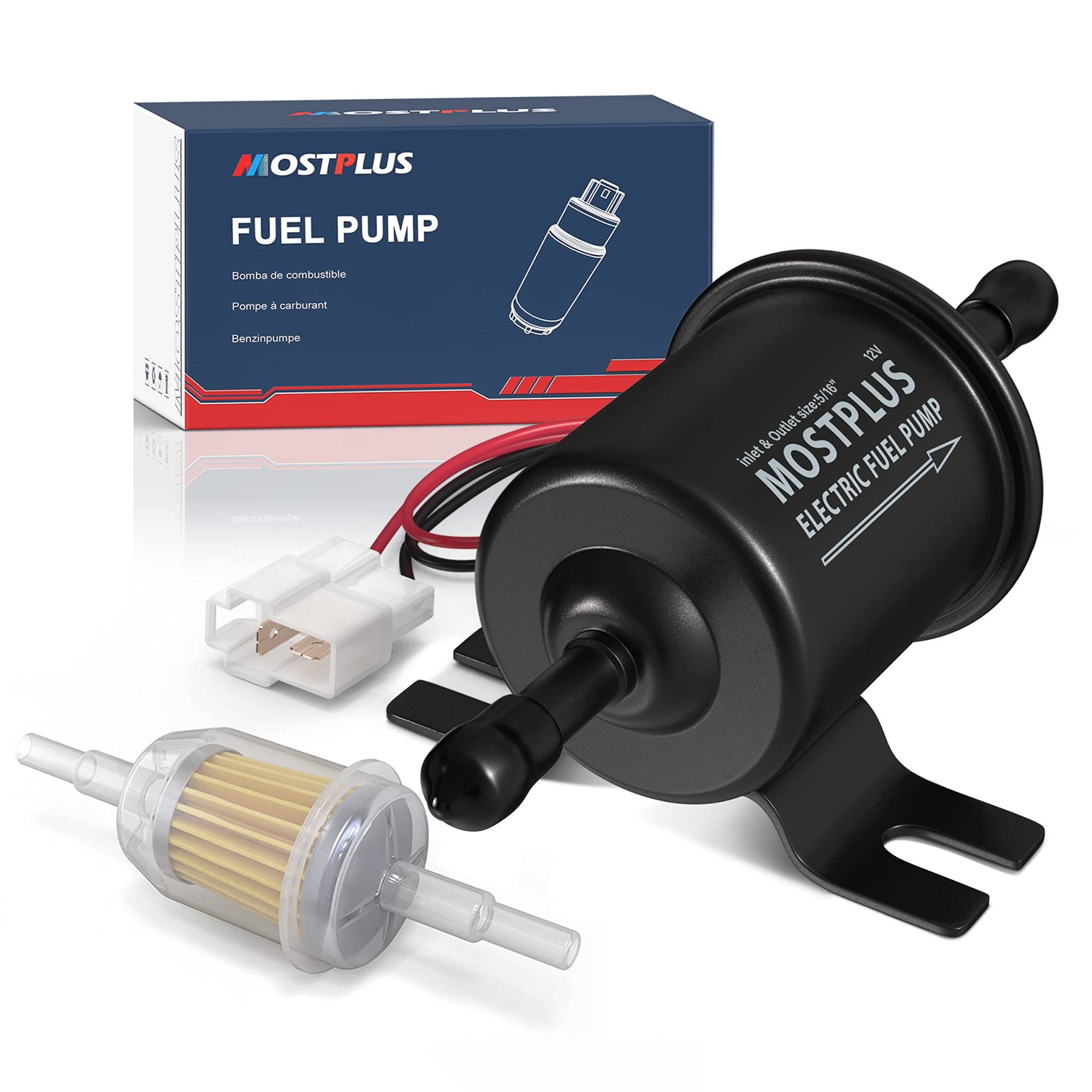 MOSTPLUS Universal Low Pressure - Gas Inline Metal Solid Petrol - 12V Heavy Duty Electric Fuel Pump w/Fuel Filter- Compatible for Motorcycle Carburetor ATV von MOSTPLUS