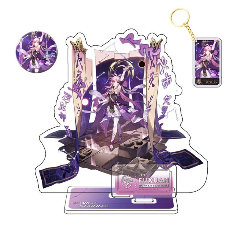 MOTAO Honkai Star Rail Double Layer Acrylic Stand Kafka Seele DanHeng Acryl Ständer Figur Keychain and Abzeichen, Star Rail Merch Gift Set for Fans, 15cm (Fu Xuan) von MOTAO