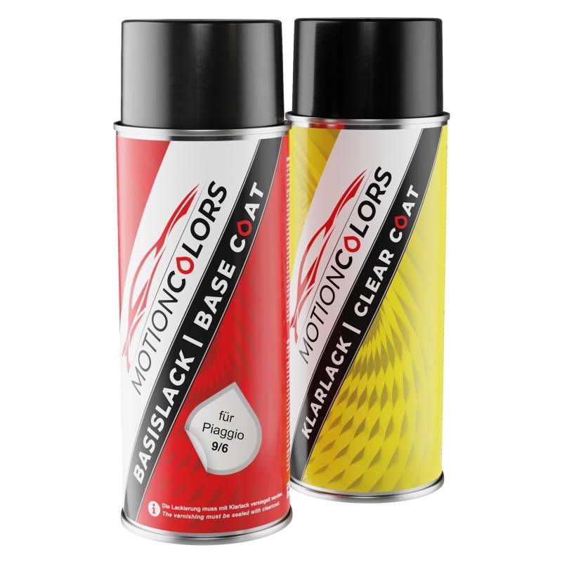 MOTIONCOLORS Biancospino 9/6 für Piaggio Autolack Sprühdosen Set Basislack Klarlack Spraydose 400ml von MOTIONCOLORS