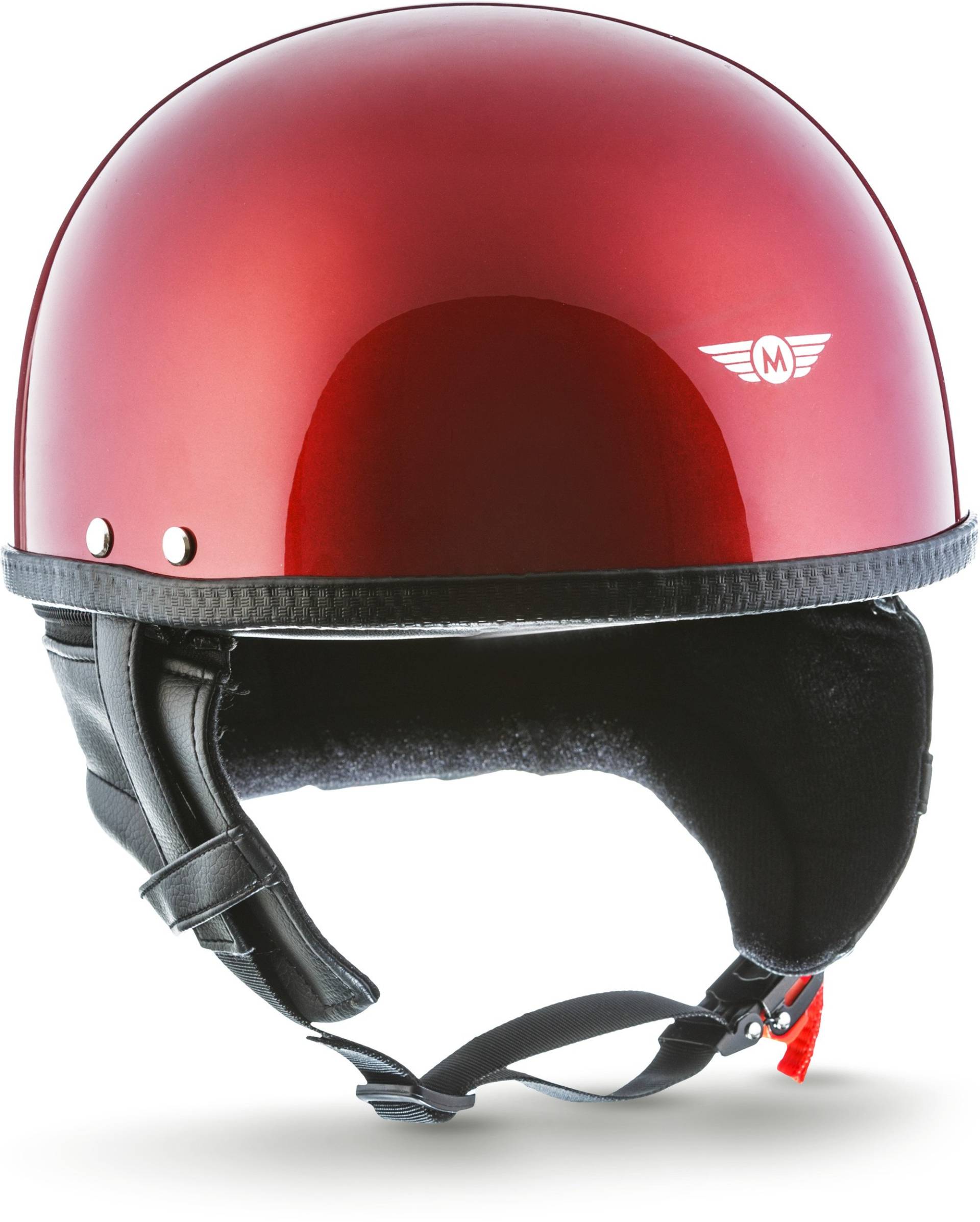 Moto Helmets® D22 „Red“ · Brain-Cap · Halbschale Jet-Helm Motorrad-Helm Roller-Helm Bobber · Fiberglas Schnellverschluss SlimShell Tasche XL (61-62cm) von Moto Helmets