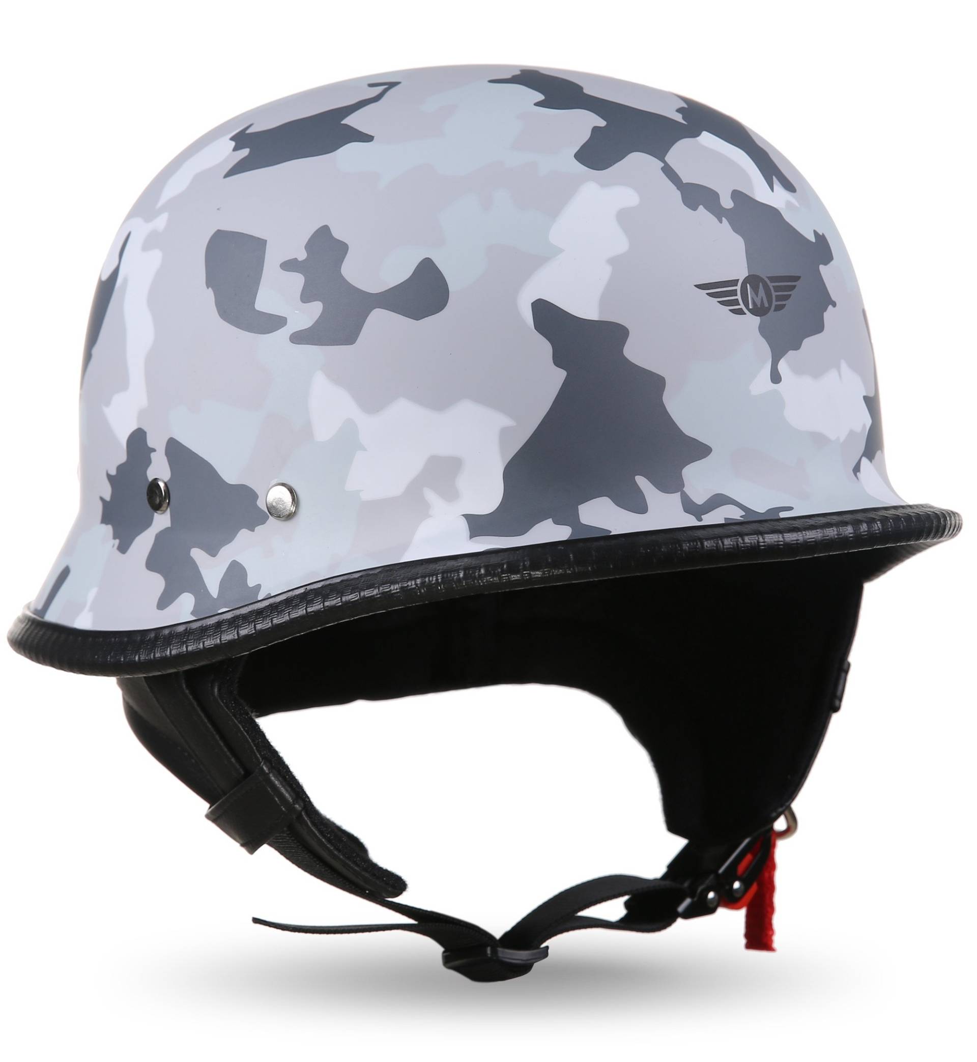 MOTO Helmets® D33 „Army Snow“ · Brain-Cap · Halbschale Jet-Helm Motorrad-Helm Roller-Helm Scooter-Helm Bobber Mofa-Helm Chopper Retro Cruiser Vintage Pilot Biker · Schnellverschluss Tasche M (57-58cm) von Moto Helmets