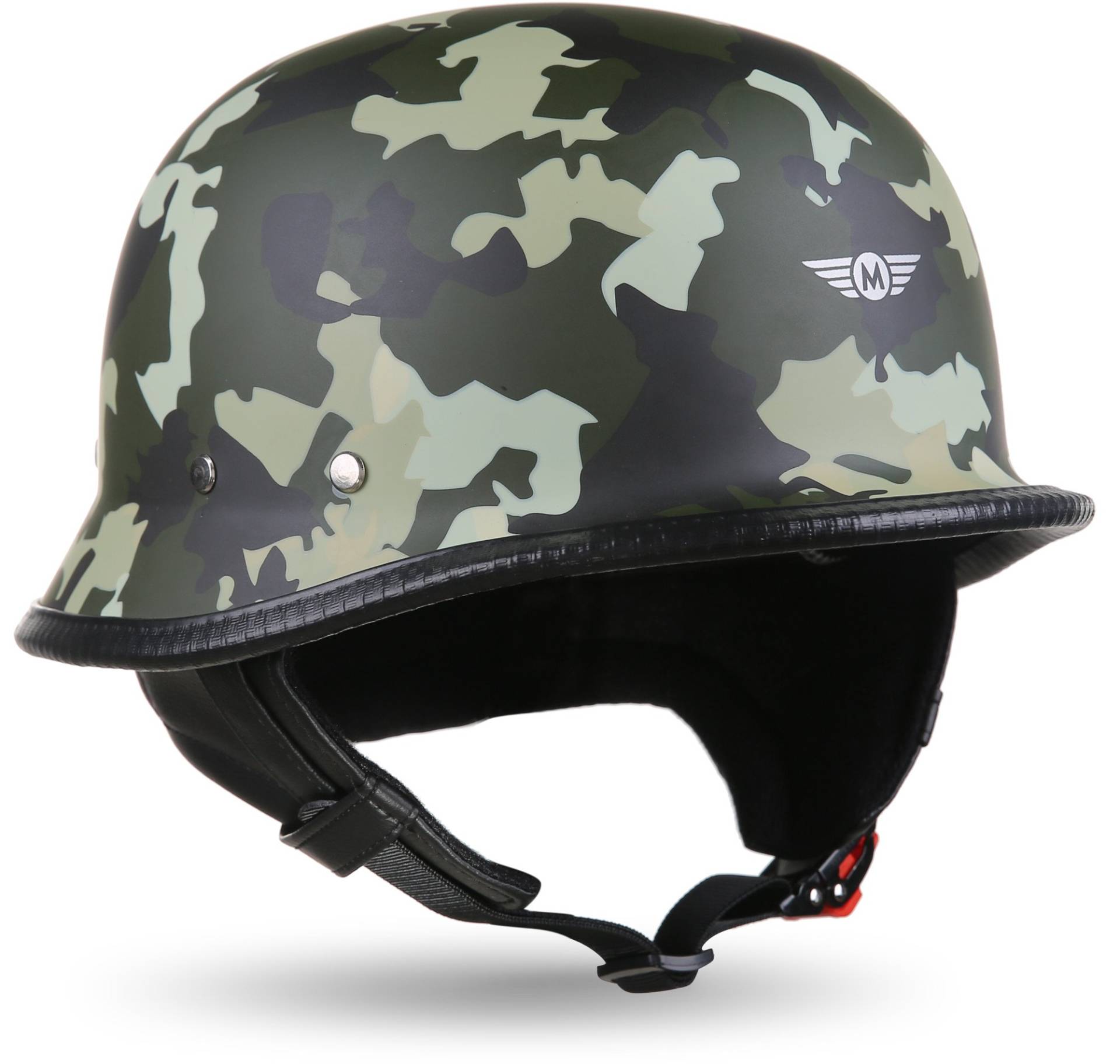 MOTO Helmets® D33 „Army Woods“ · Brain-Cap · Halbschale Jet-Helm Motorrad-Helm Roller-Helm Scooter-Helm Bobber Mofa-Helm Chopper Retro Cruiser Vintage Pilot · Schnellverschluss Tasche M (57-58cm) von Moto Helmets