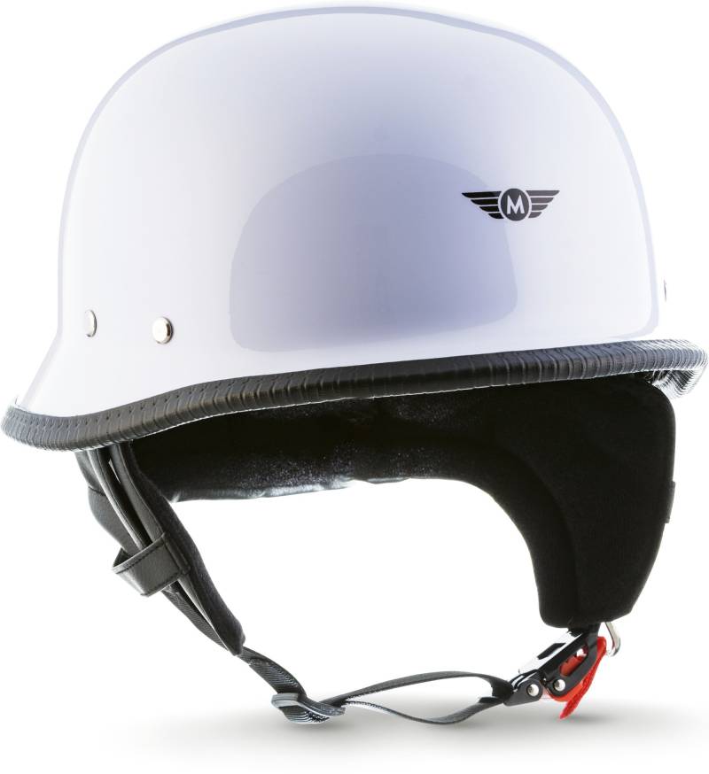 Moto Helmets® D33 „White“ · Brain-Cap · Halbschale Jet-Helm Motorrad-Helm Roller-Helm Scooter-Helm Bobber Mofa-Helm Chopper Retro Cruiser Vintage Pilot Biker · Schnellverschluss Tasche L (59-60cm) von Moto Helmets