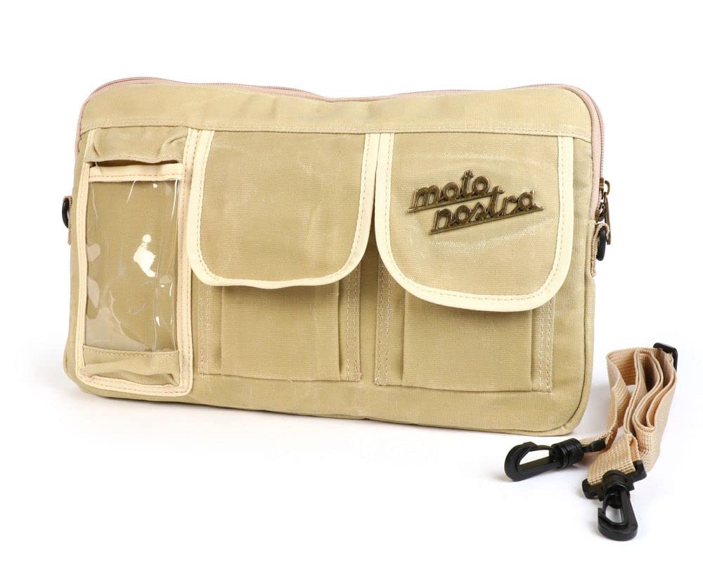 MOTO NOSTRA Tasche Gepäckfachklappe/Umhängetasche mit Handyhalter waxed canvas beige passend für Vespa, Lambretta, GTV, GTS, HPE, Supertech, Touring von MOTO NOSTRA