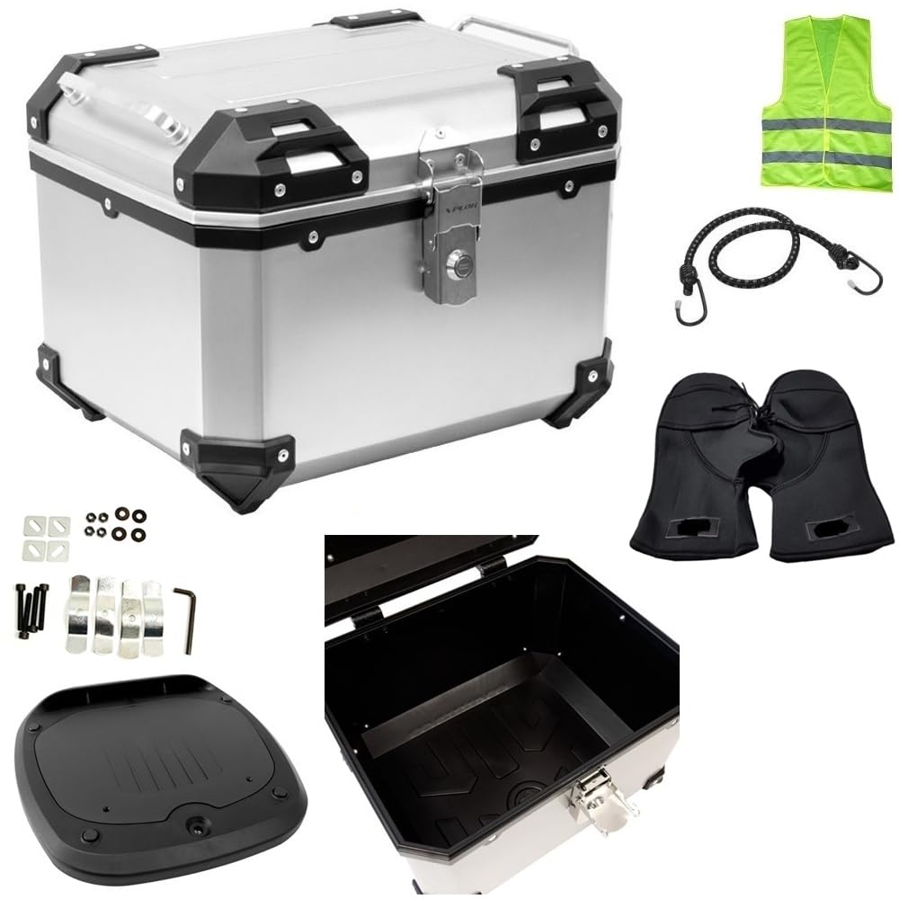 KOMPATIBEL MIT Piaggio MP3 500 i.e. Sport TOPCASE FÜR Motorrad-Scooter Koffer 38 Liter KOMPLETT MIT Platte+Griff+MONTAGESATZ ZUR Befestigung AM HECKGEPÄCKTRÄGER 42X36X33CM von MOTO SPORT MONDO