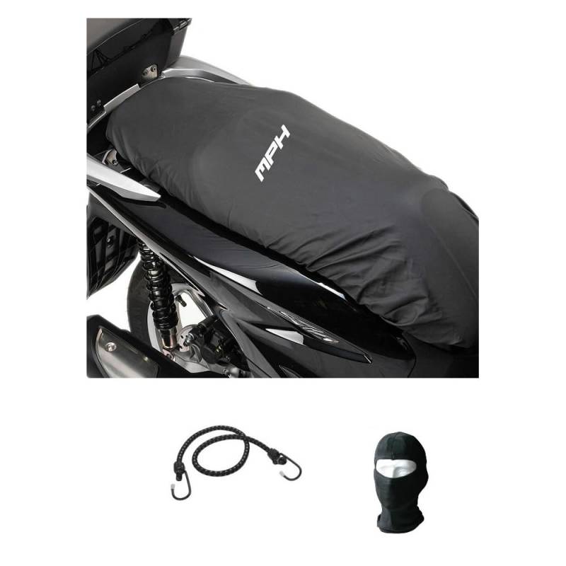 KOMPATIBEL MIT Piaggio Vespa 50 R WASSERDICHTER, REGENFESTER Polyester-SITZBEZUG FÜR Motorrad-Roller-SATTELABDECKUNG MIT Gurt 125X75CM von MOTO SPORT MONDO