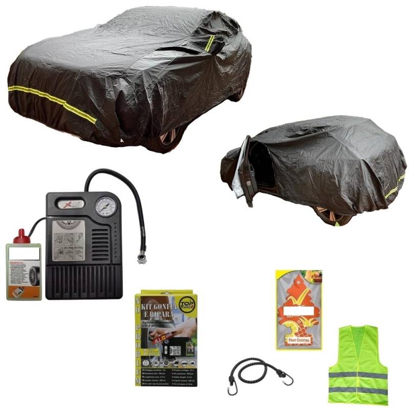 KOMPATIBEL MIT Renault Scénic dCi 130 CV Energy Intens wasserdichte Abdeckung AUTOABDECKUNG, MOTORHAUBENABDECKUNG + Notfall-PUMPE UND REPARATURSET FÜR REIFENPANNEN von MOTO SPORT MONDO