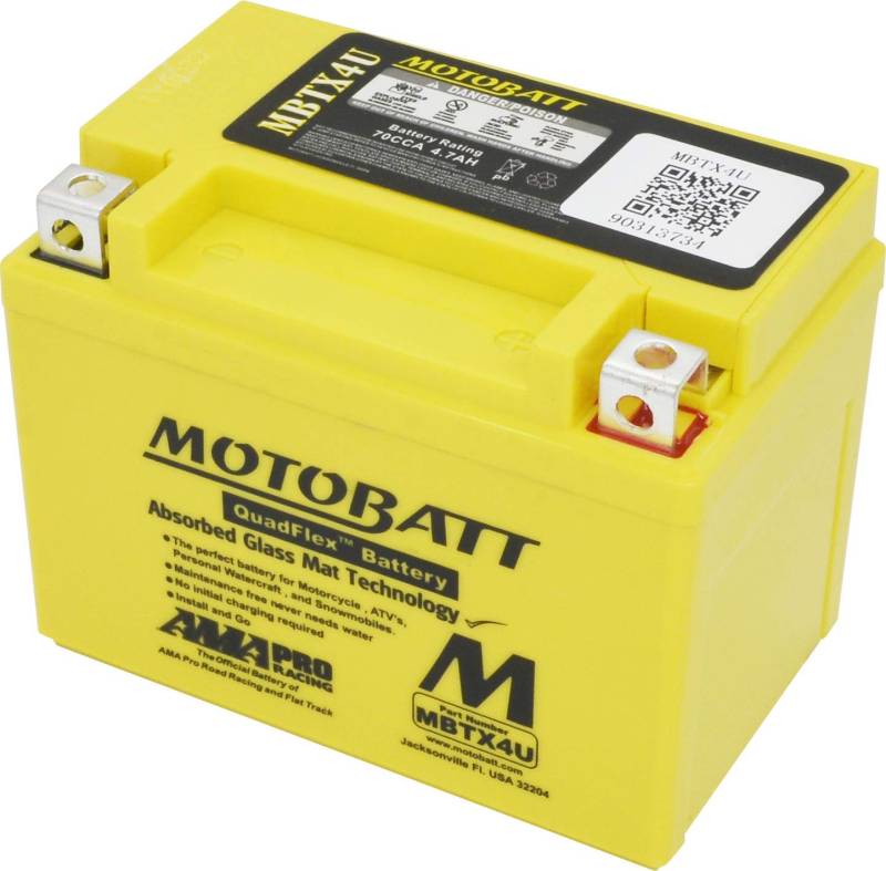 MotoBatt MBTX4U QuadFlex AGM-Batterie, 12 V, 4,7 A, 70 CCA, 12.6 x 8 x 12.1 cm von Motobatt