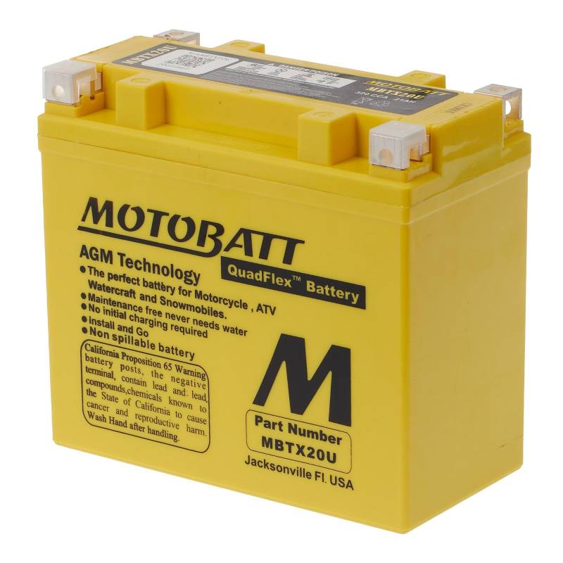 Motobatt Batterie MBTX20U 12V 21AH CCA:310A YTX20LBS, YB16A L:175mm x H:155mm x W:87mm von Motobatt