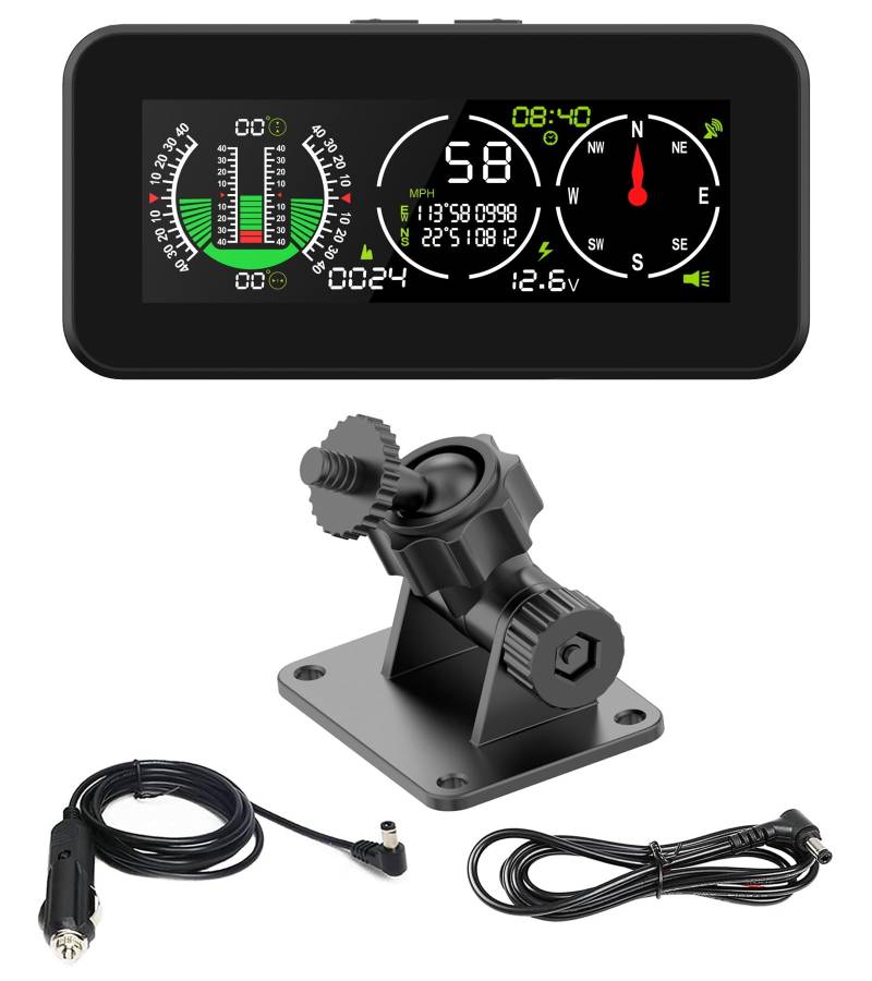 MOTOCOCHE GPS Neigungsmesser Offroad KFZ Neigungsmesser für DC10V-30V Geländefahrzeuge, Geschwindigkeitsmesser Auto mit Koordinatenanzeige (Dreifach-Display) von MOTOCOCHE