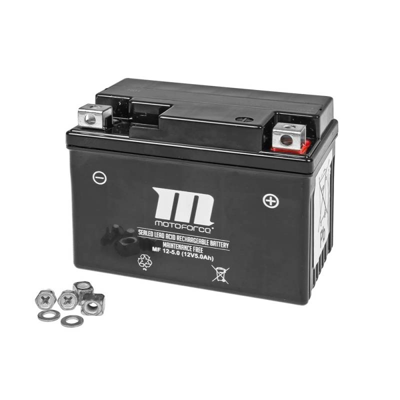 Batterie Motoforce, 12V 5Ah, Rollerbatterie wartungsfrei versiegelt vorgeladen kompatibel für YTX5L-BS YB4L-B YTX4-BS von MOTOFORCE
