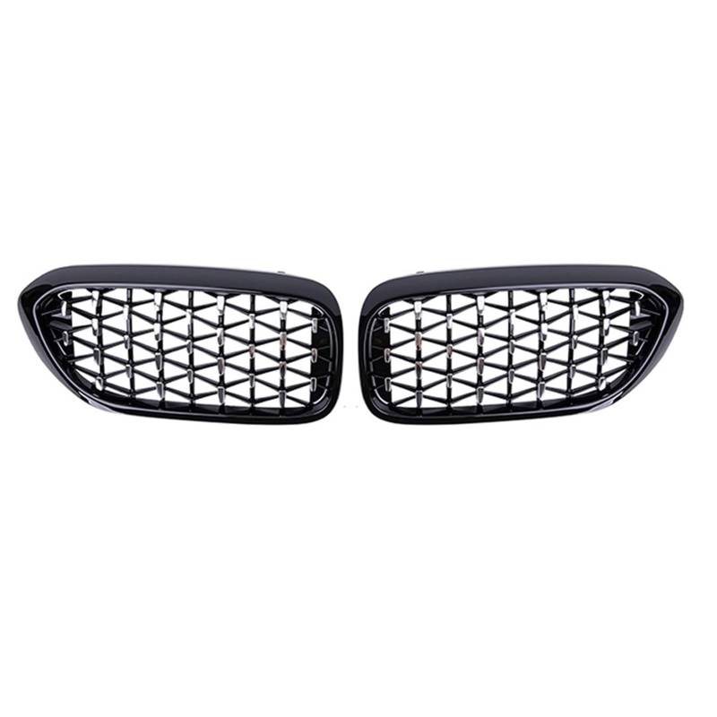 MOTOHIRO 2PCS Auto Kühlergrill Stoßstange Grill Fit for BMW 5 Series G30 G31 G38 2018 2019 2020 Chrom diamant Racing Grills Meteor Stil Vordere Nieren-Stoßstangengitter (Size : Black Silver) von MOTOHIRO