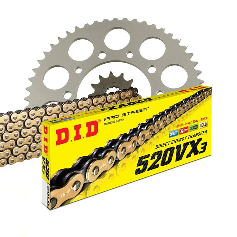 Kettensatz Kettenkit DID 520 VX3 kompatibel mit/passend für Honda VT 125 C2 Shadow JC29 Leistung offen 1999-2000 von MOTOMENT