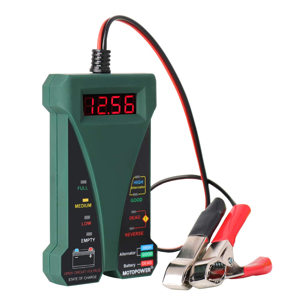 MOTOPOWER 12V Digitale Batterietester Voltmeter Ladesystem-Analysator mit LCD-Display und LED-Anzeige - Grün von MOTOPOWER