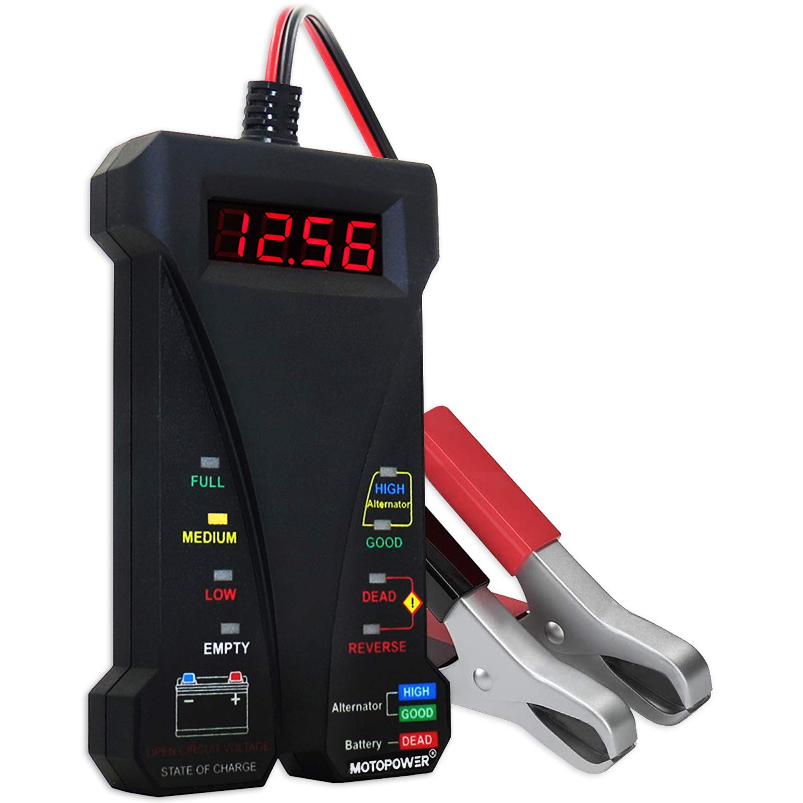 MOTOPOWER 12V Digitale Batterietester Voltmeter Ladesystem-Analysator mit LCD-Display und LED-Anzeige - Schwarz von MOTOPOWER