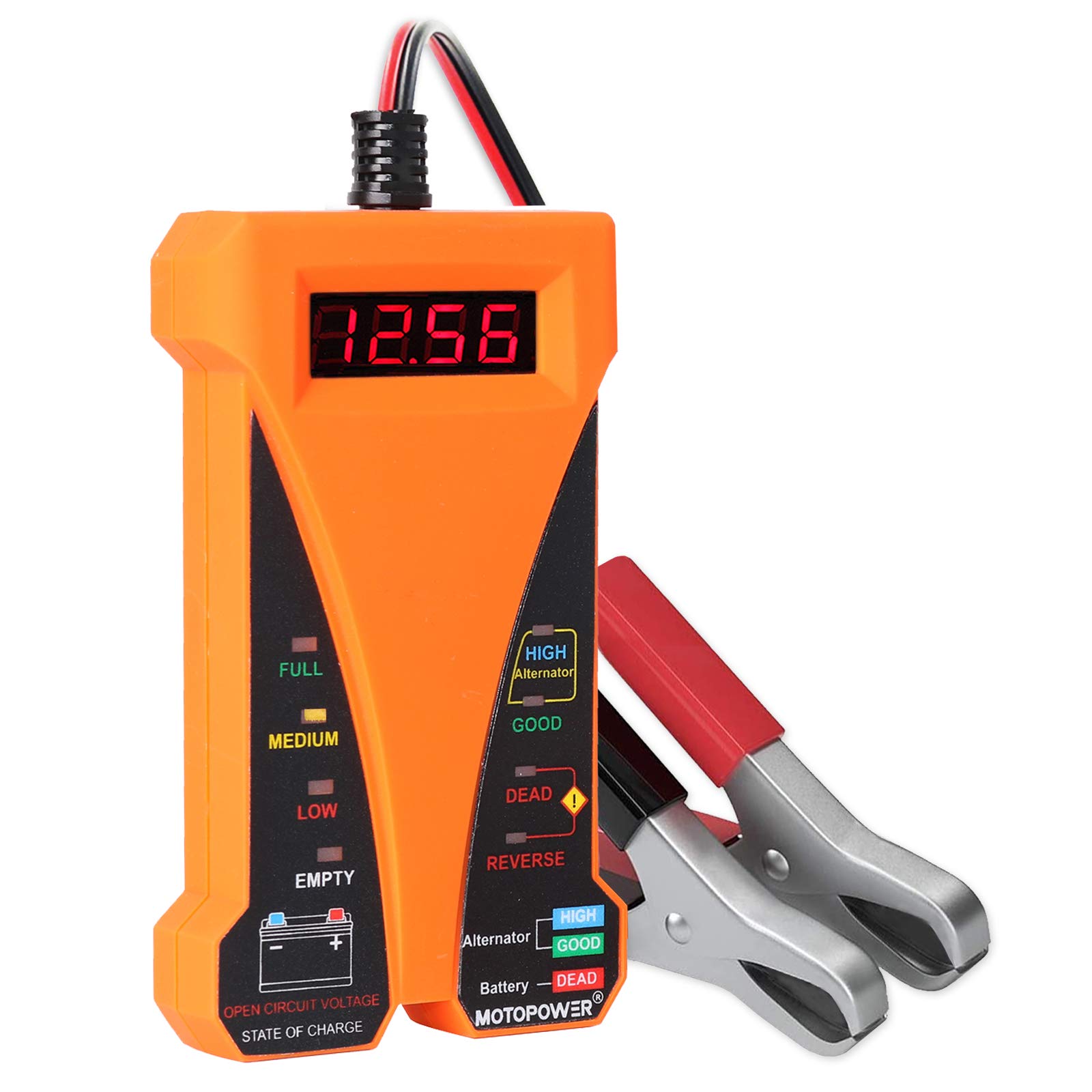 MOTOPOWER MP0514D 12 V Digitaler Batterietester Voltmeter und Ladesystem-Analysator mit LCD-Display und LED-Anzeige - Orange von MOTOPOWER