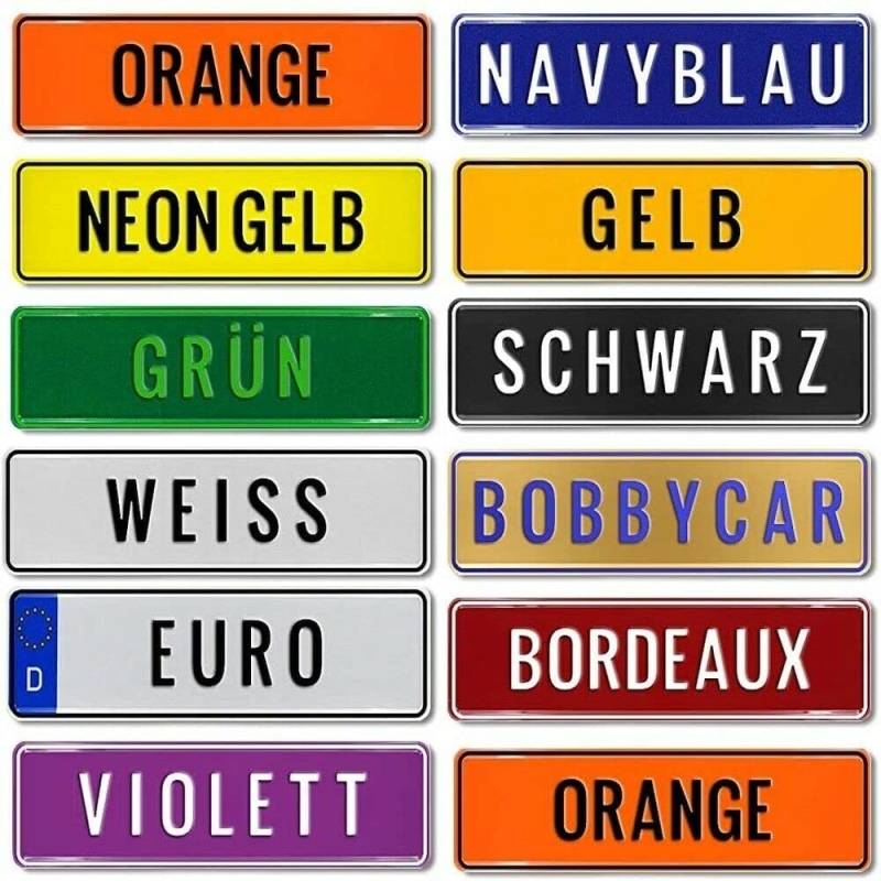 MOTORHOOK Aluminium Kidsplate Junior Kennzeichen 340x90mm, Personalisierbar mit 8 Zeichen, 20 Schriftfarben, Witterungsbeständig, Sofort Lieferbar von TEILE-24.EU
