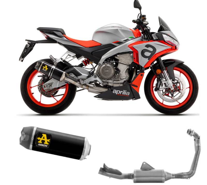 Arrow 71929akn+71755mi, Endstück und Kollektor, komplette Anlage, zugelassen für offene Innenräume, schwarzes Aluminium, mit Carbonboden, kompatibel mit Motorrad Aprilia Donner 660 2021 2022 2023 von MOTOTOPGUN