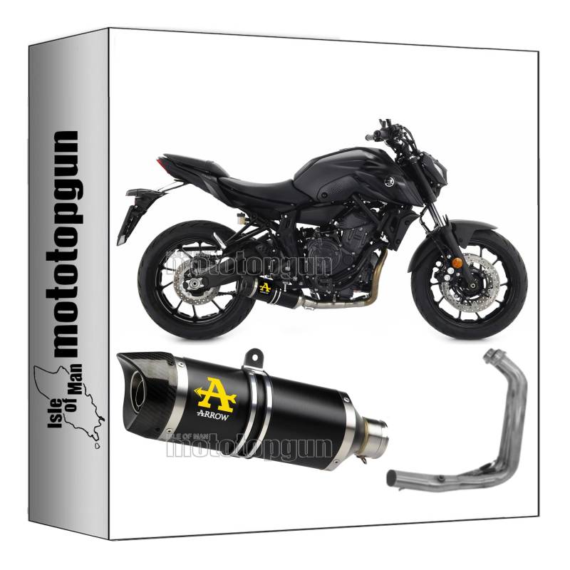 arrow 71930AKN + 71758MI komplettanlage + krummer kein kat thunder aluminium schwarz endkappe carby kompatibel mit yamaha mt07 mt-07 2024 mototopgun von MOTOTOPGUN