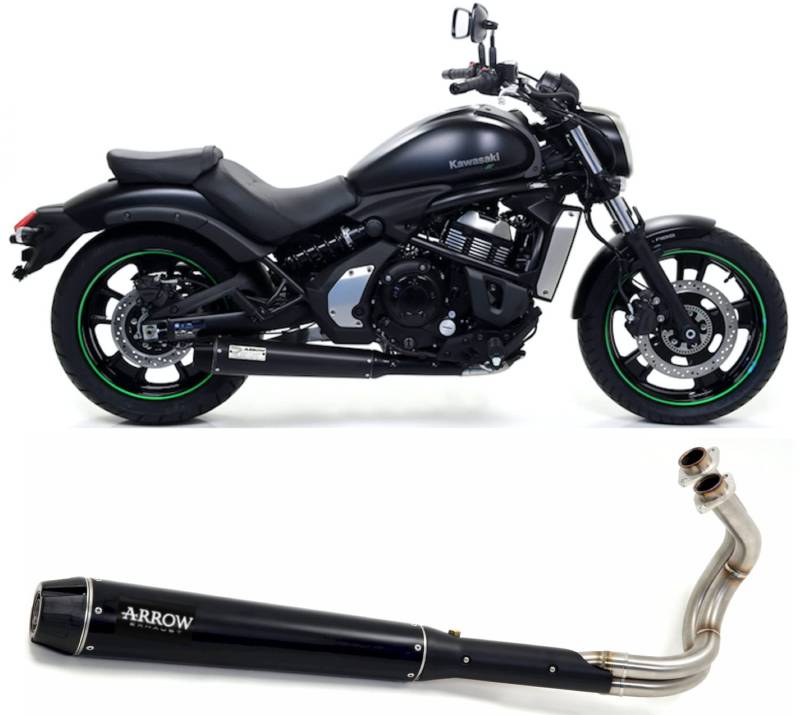 arrow 74505rb+74003mi, schalldämpfer mit krummer, vollständiges system kein kat rebel aluminium schwarz, endkappe carbon, kompatibel mit motorrad kawasaki vulcan s 650 2017 2018 2019 mototopgun von MOTOTOPGUN