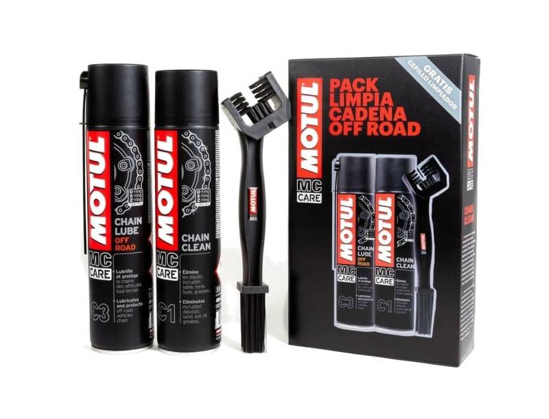 Schmiermittel für Motorrad Off Road Chain Clean C1+C3 Chain Lube Off Road + Bürste von Motul