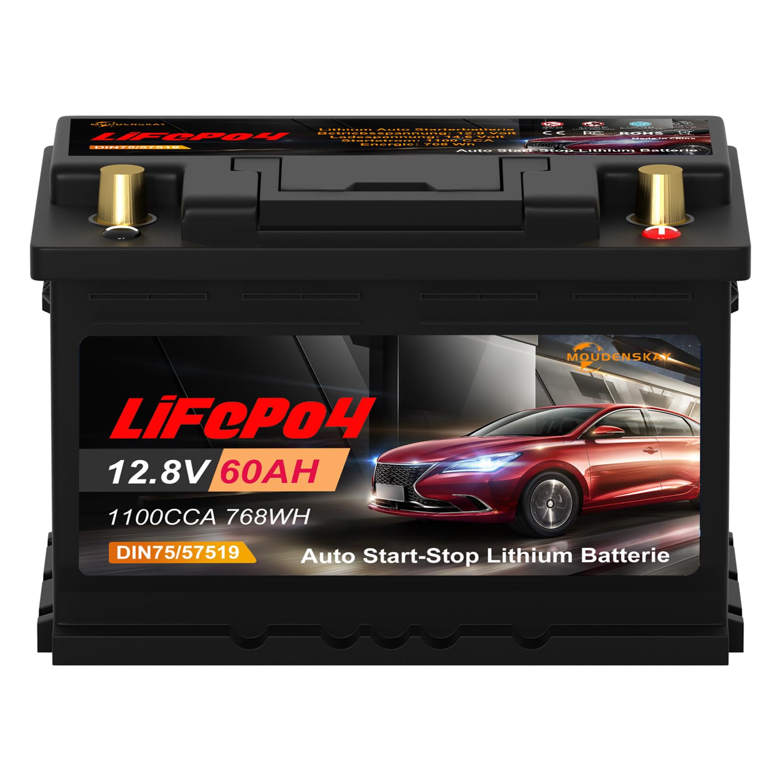 MOUDENSKAY Autobatterie 12V 60Ah lifepo4 Auto Starterbatterie 12V 1100CCA Wiederaufladbare Auto Starter Lithium Batterie mit BMS Schutz,Anwendbare DIN75/57519/57217/AGM-H6-70/57069/20-72-L/R GROUP48 MOUDENSKAY Autobatterie 12V 60Ah lifepo4 Auto Starterbatterie 12V 1100CCA Wiederaufladbare Auto Starter Lithium Batterie mit BMS Schutz,Anwendbare DIN75/57519/57217/AGM-H6-70/57069/20-72-L/R GROUP48 von MOUDENSKAY
