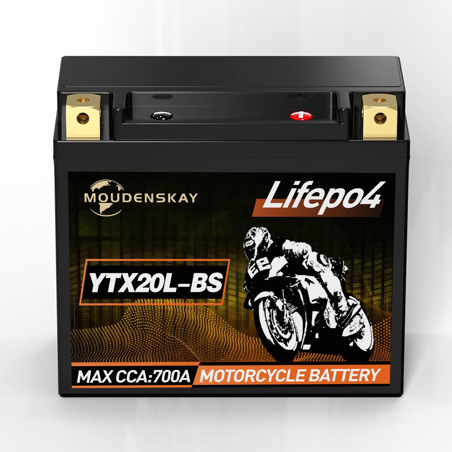 MOUDENSKAY Lithium Motorrad Batterie 12V Lithium Powersports Batterie mit BMS (YTX20L-BS 12.8V 8Ah 700CCA) LiFePO4 Motorrad StarterBatterie für Motorräder, ATV, UTV, Roller, Wasserfahrzeuge, etc von MOUDENSKAY